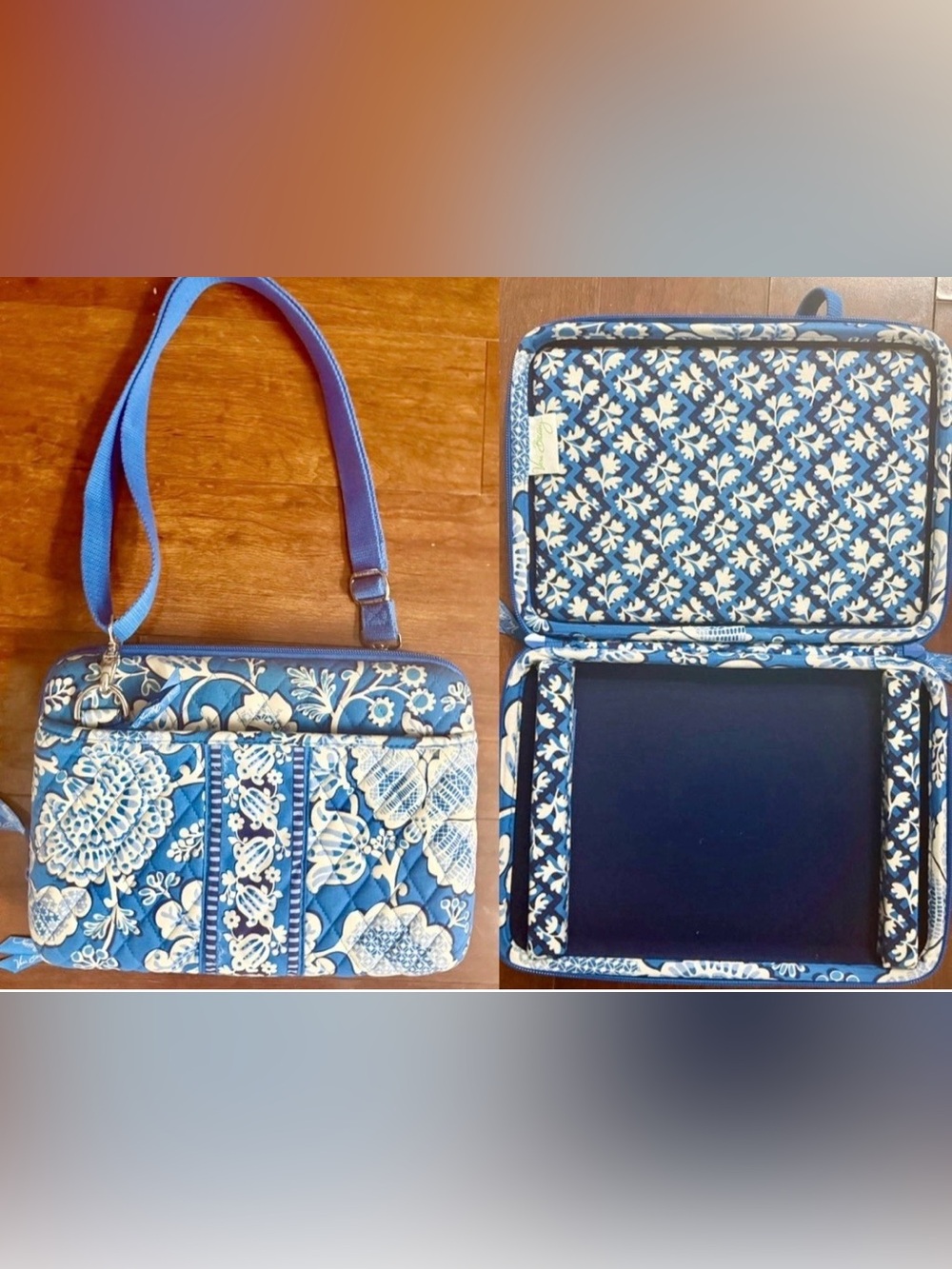 Vera Bradley Blue Lagoon Hard Side Tech Portfolio Organizer Case Bag Crossbody
